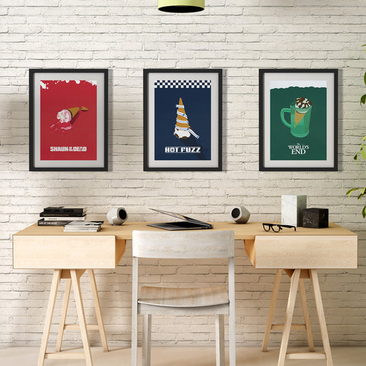 The Cornetto Trilogy Posters | Shaun Of The Dead, Hot Fuzz and The World's End Prints | Minimalist Movie Posters | 3 Cornetto Flavours