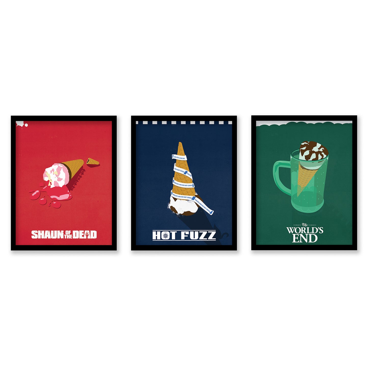 The Cornetto Trilogy Posters | Shaun Of The Dead, Hot Fuzz and The World's End Prints | Minimalist Movie Posters | 3 Cornetto Flavours