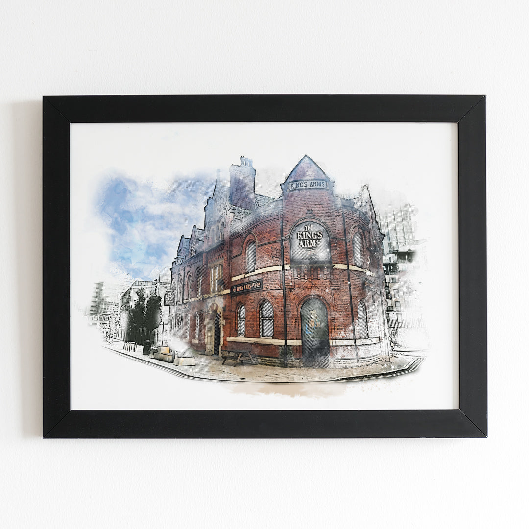 The kings Arms Pub Manchester Watercolour Style Illustrated Poster