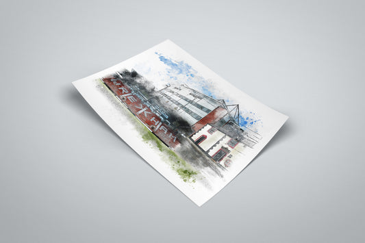 Wrexham AFC Stadium Watercolour Illustrated Poster | Racecourse Ground | The Turf Pub