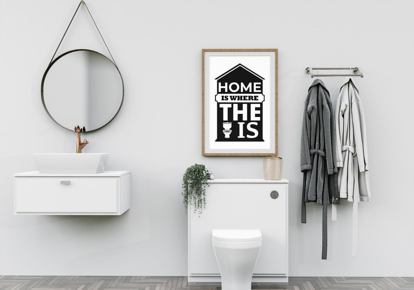Funny Bathroom Posters "Home is Where The Toilet Is" Quote - Wall Art Decoration Illustrated Poster