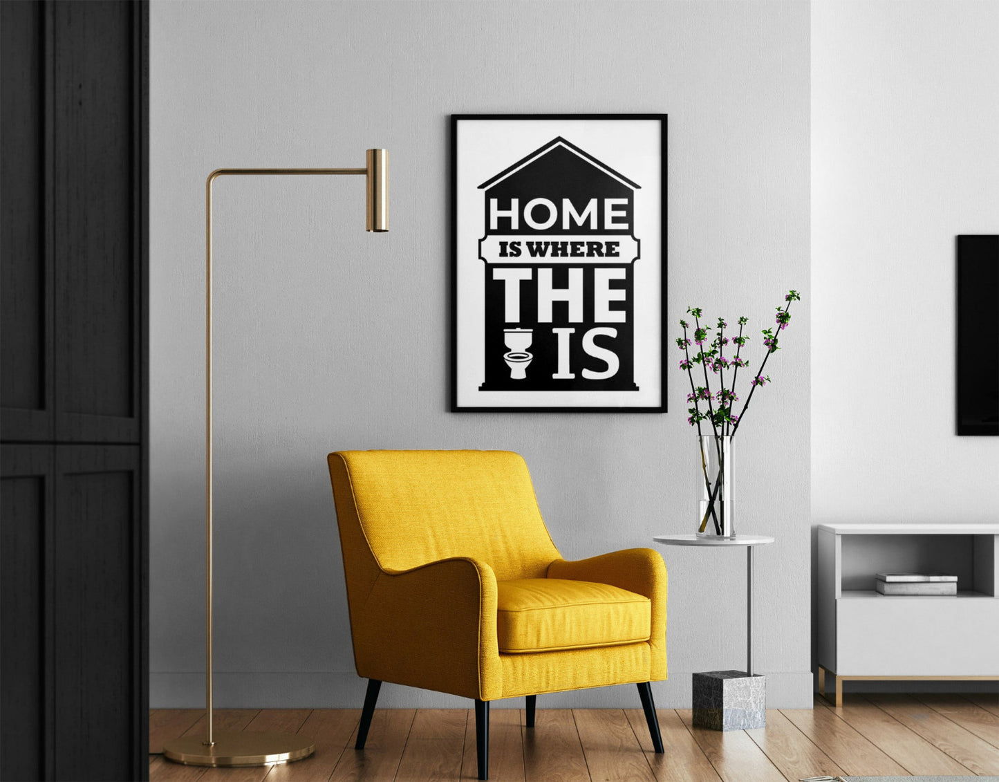 Funny Bathroom Posters "Home is Where The Toilet Is" Quote - Wall Art Decoration Illustrated Poster