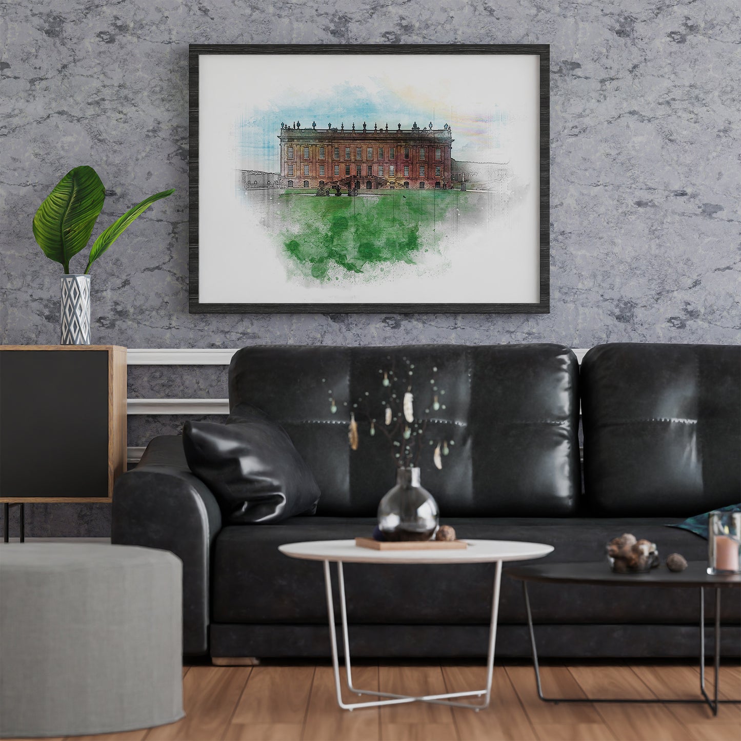 Chatsworth House Watercolour Illustrated Poster | UK Location Wall Art