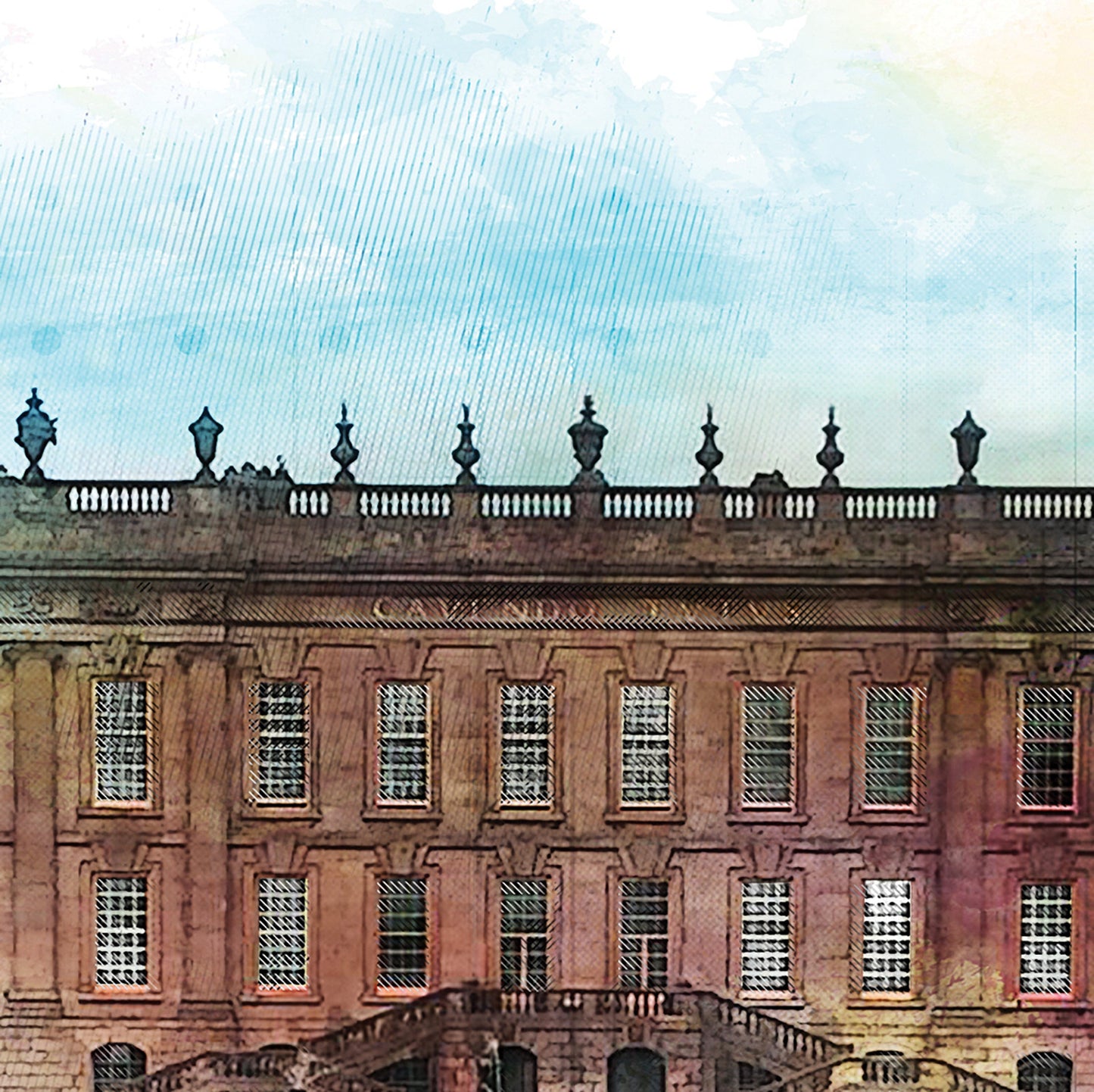 Chatsworth House Watercolour Illustrated Poster | UK Location Wall Art