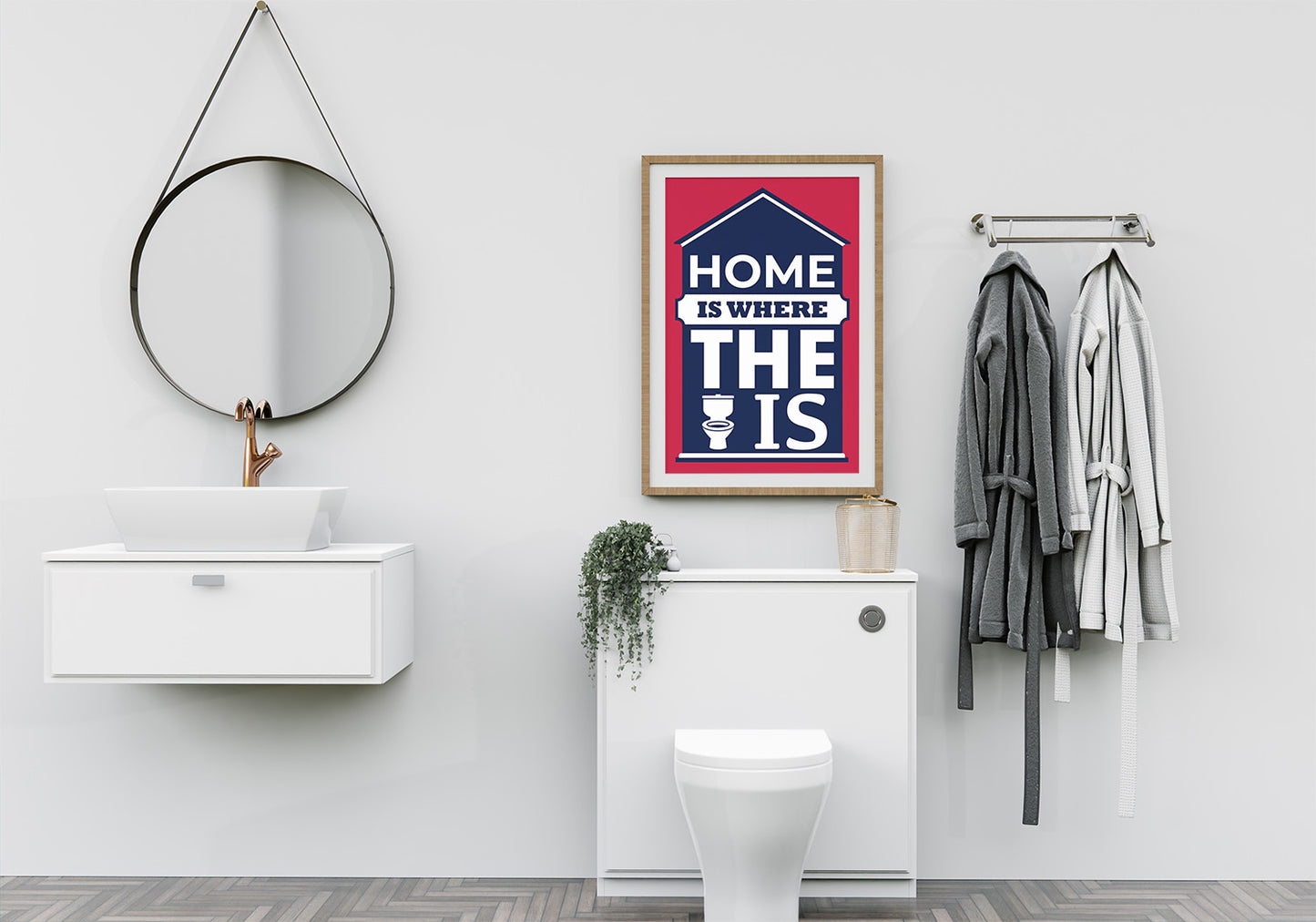 Funny Bathroom Posters "Home is Where The Toilet Is" Quote - Wall Art Decoration Illustrated Poster