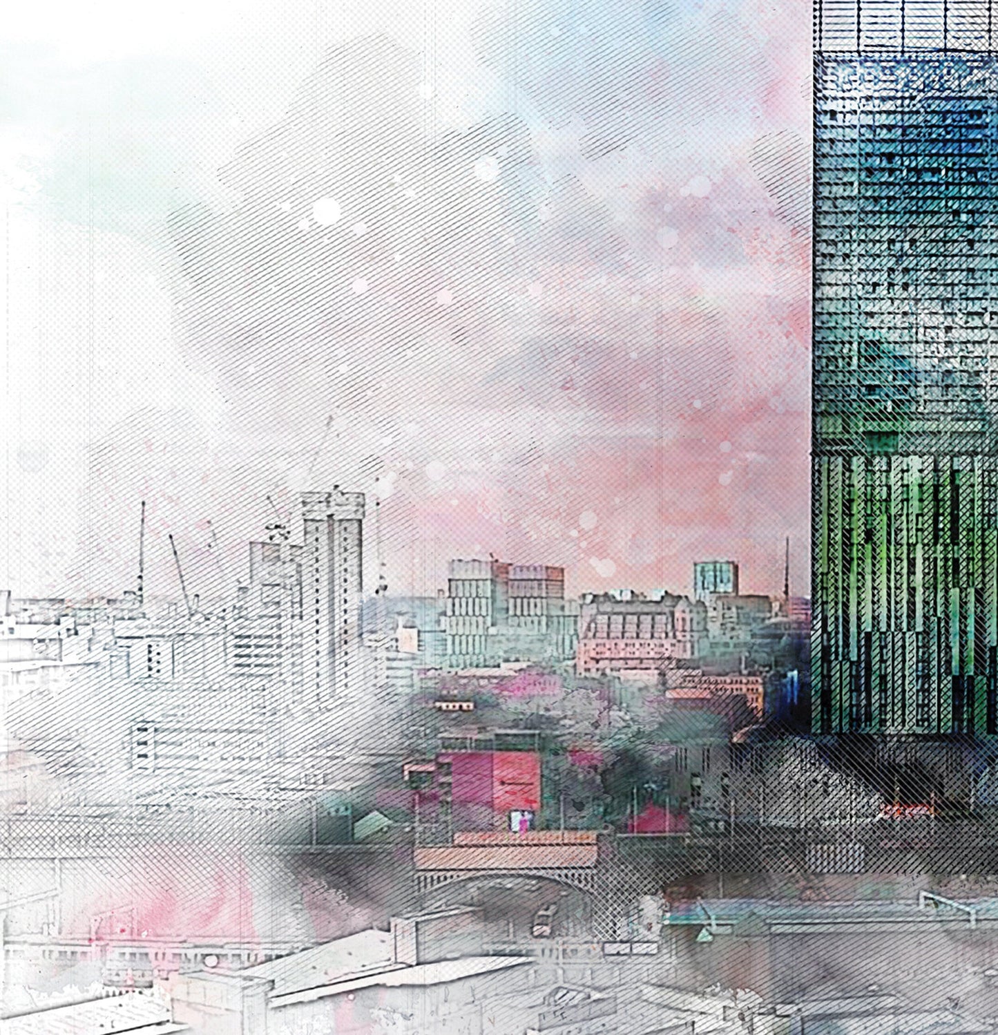 Manchester Hilton Beetham Tower Watercolour Style Illustrated Poster