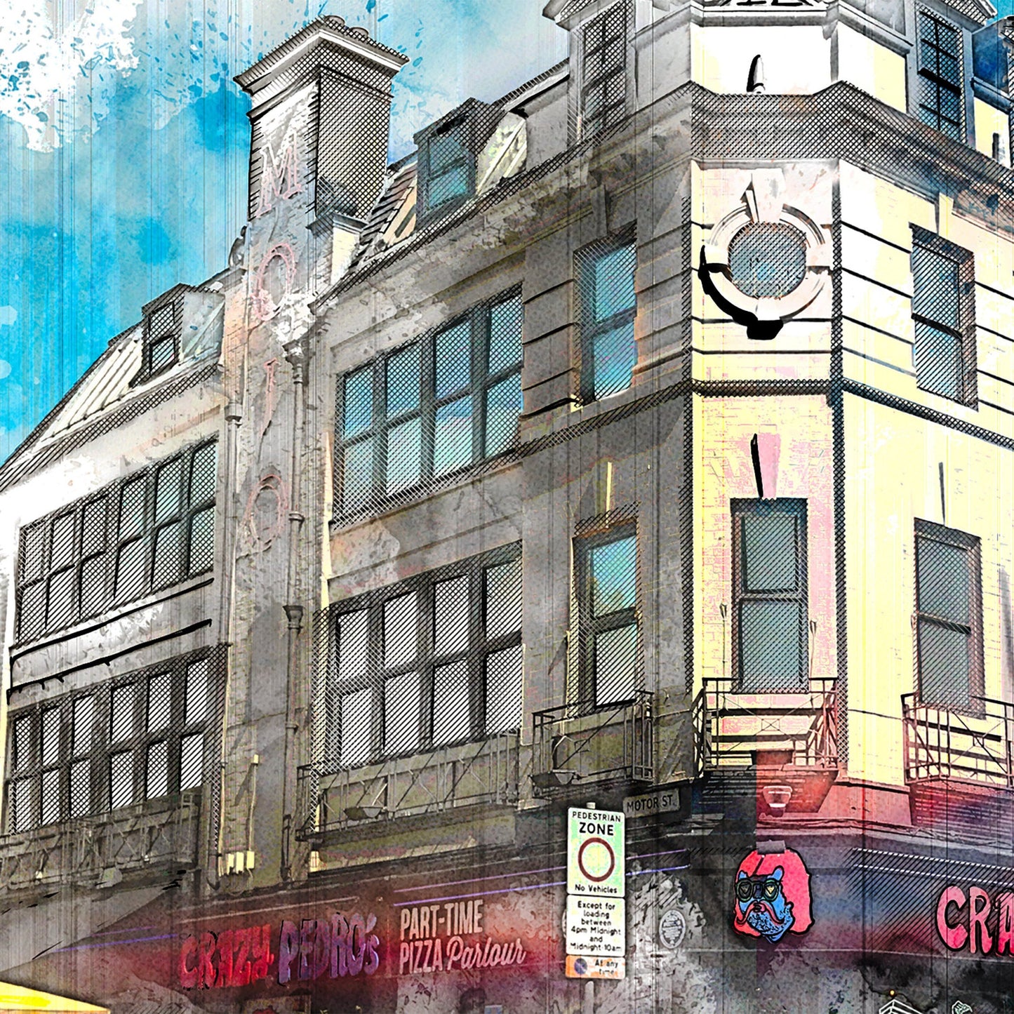 Crazy Pedros Manchester Bar Watercolour Style Illustrated Poster | Manchester City Landmark Prints
