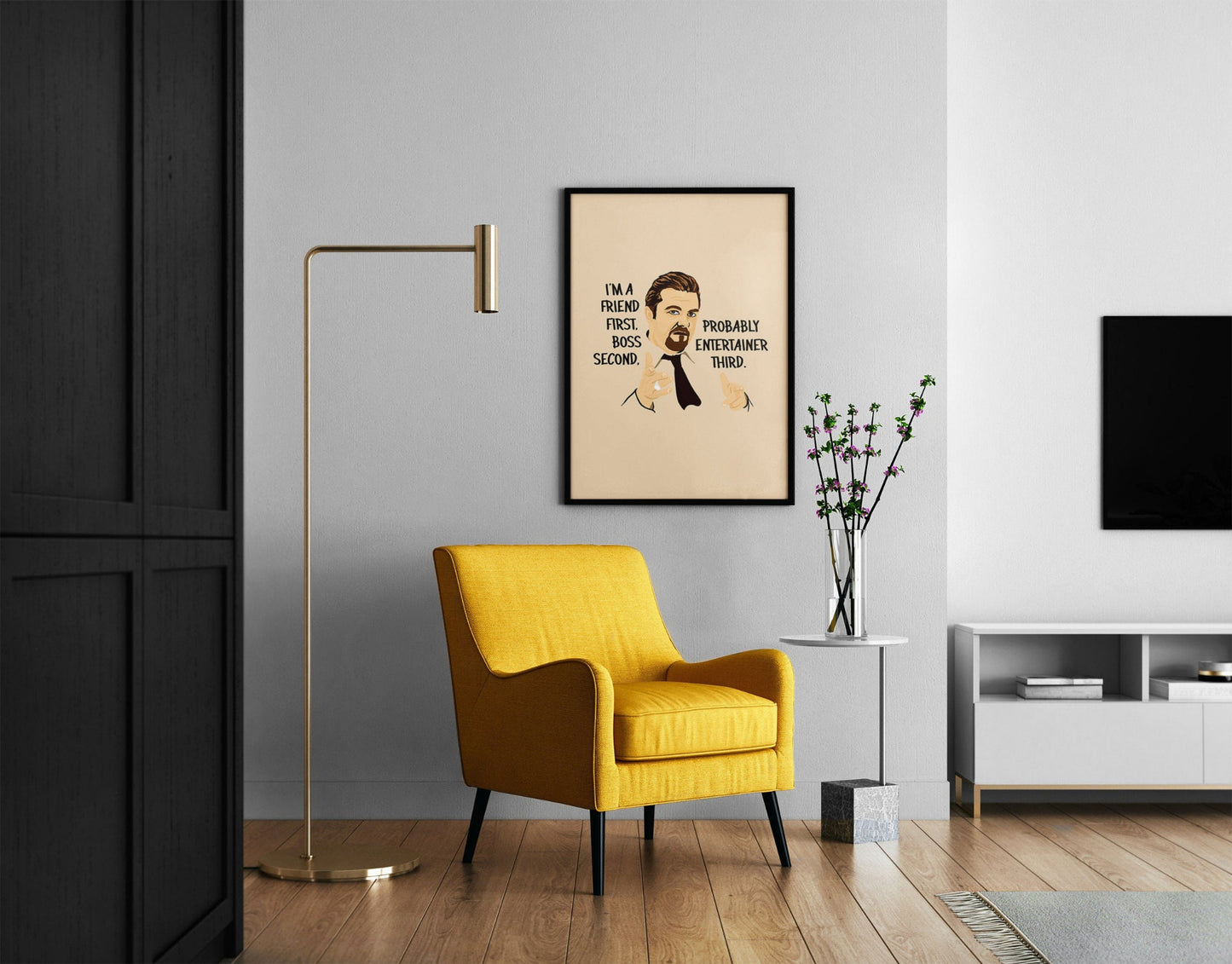 David Brent Art | The Office Portrait Quote Illustrated Poster | "I'm a friend first, boss second, probably entertainer third."
