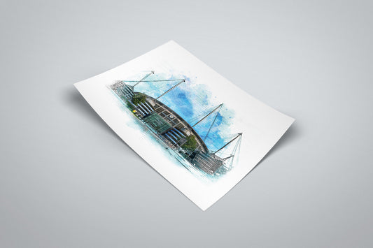 Manchester City Etihad Poster | Watercolour Style Illustrated Football Poster