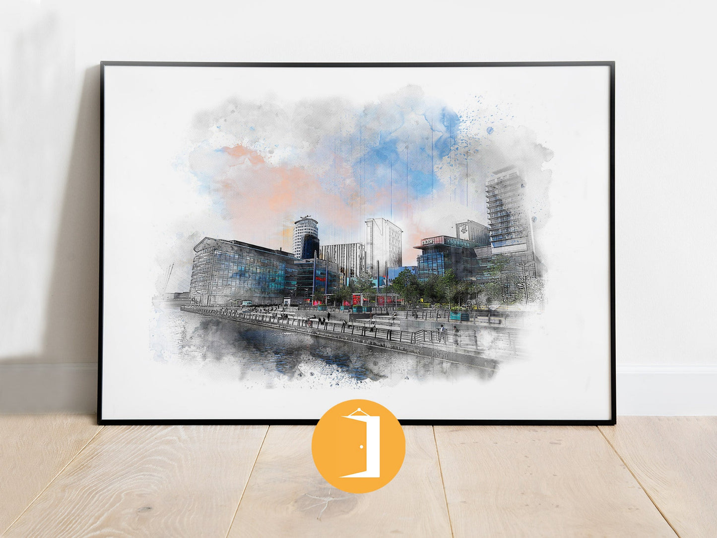 Salford Quays Media City Watercolour Style Illustrated Poster