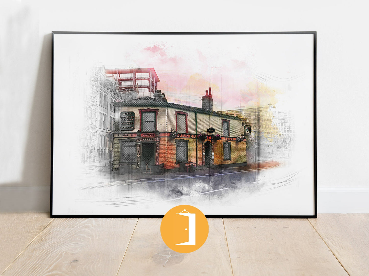 Pevril of the peak Manchester Pub Watercolour Style Illustrated Poster