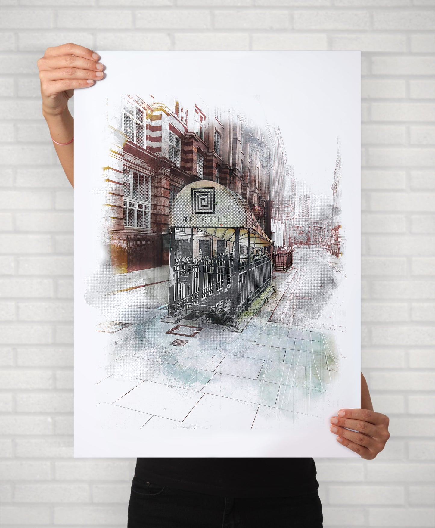 The Temple Bar Manchester Watercolour Illustrated Poster