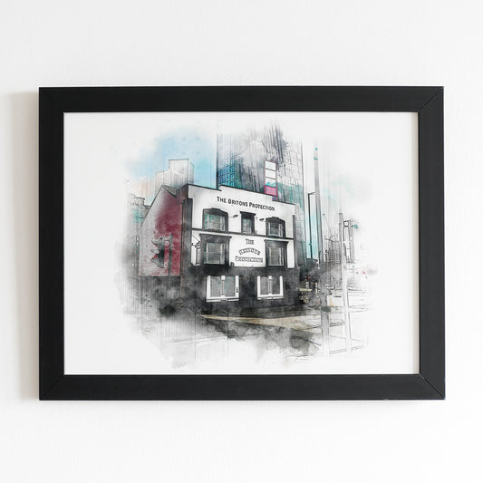 Britons Protection Manchester Print | Manchester Pub Watercolour Style Illustrated Poster | City Landmark Print