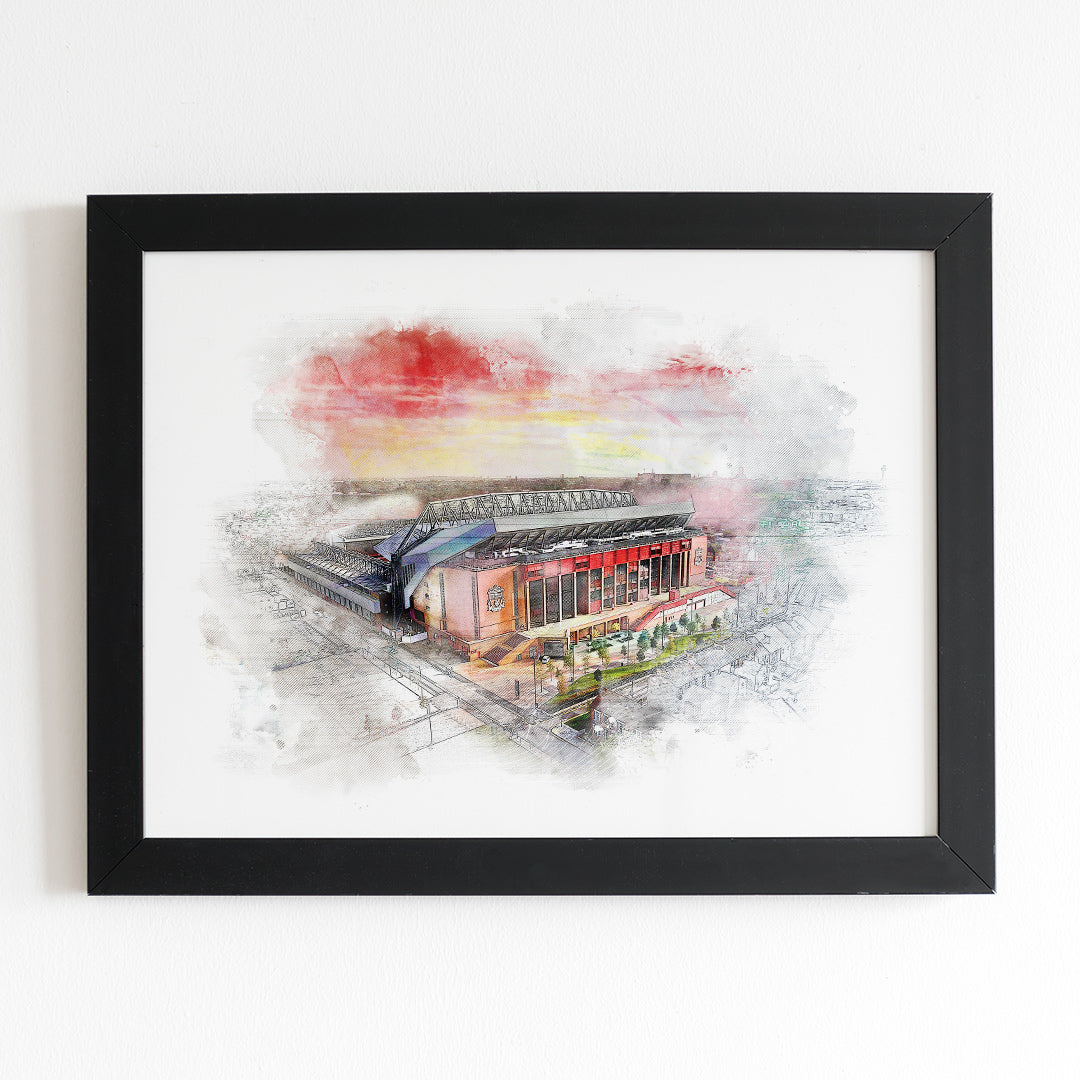 Anfield Stadium Liverpool F.C. Watercolour Illustrated Poster | LFC Stadium Print