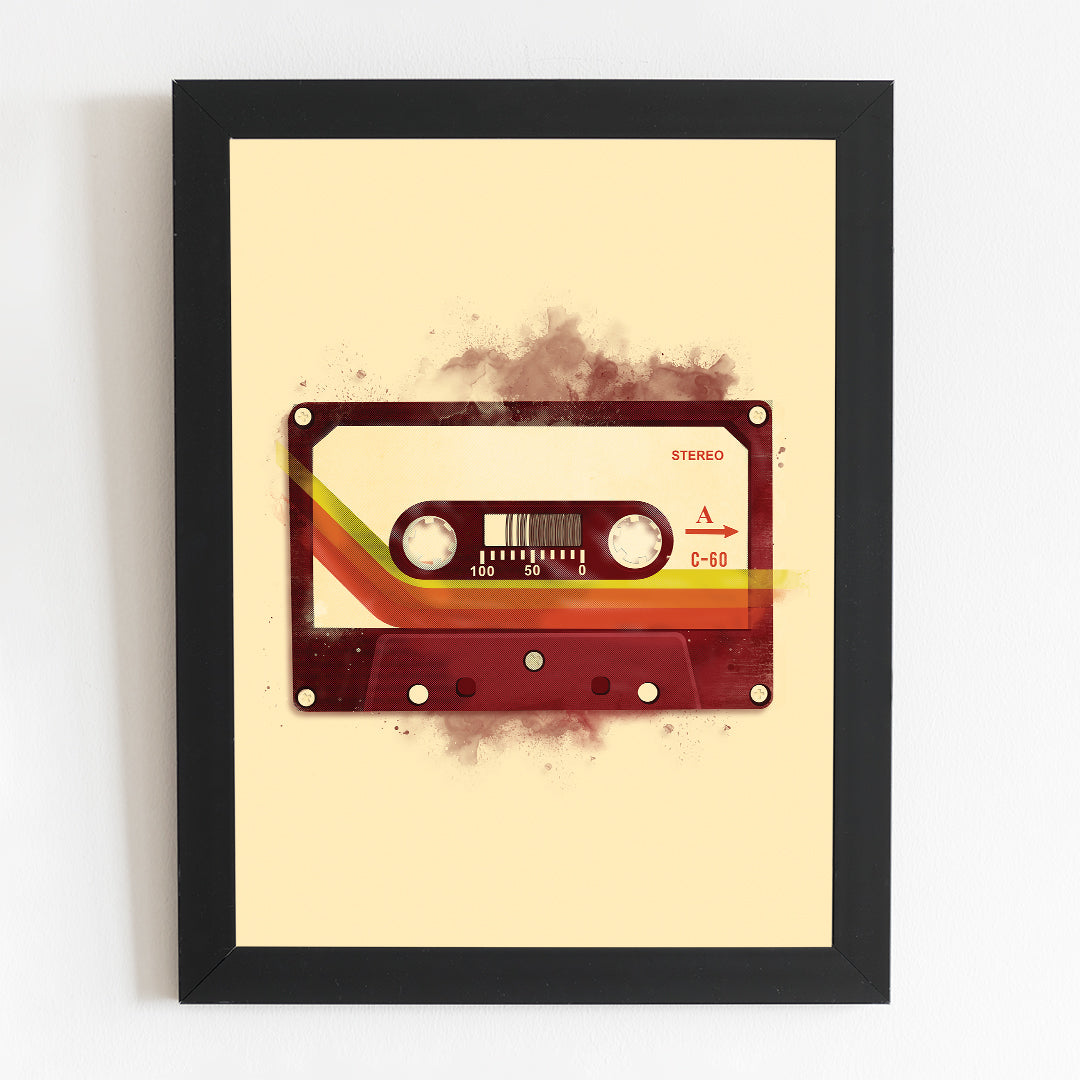 Retro Cassette Tape Illustration | Technology drawing Minimal Illustrated Poster