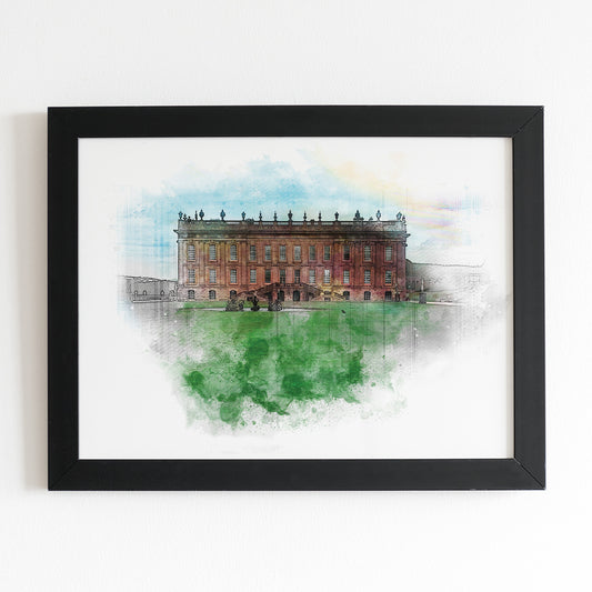 Chatsworth House Watercolour Illustrated Poster | UK Location Wall Art