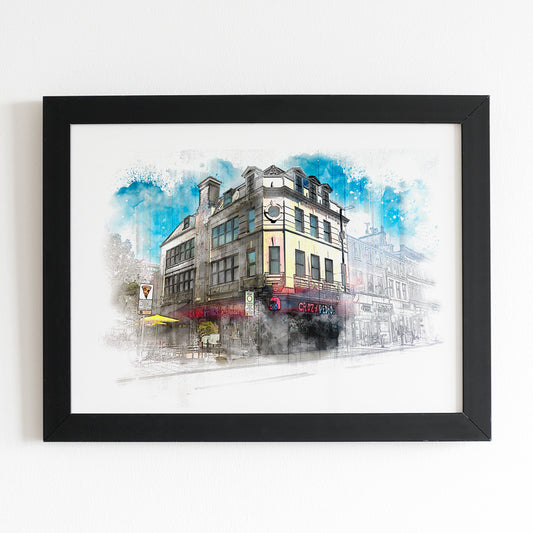 Crazy Pedros Manchester Bar Watercolour Style Illustrated Poster | Manchester City Landmark Prints