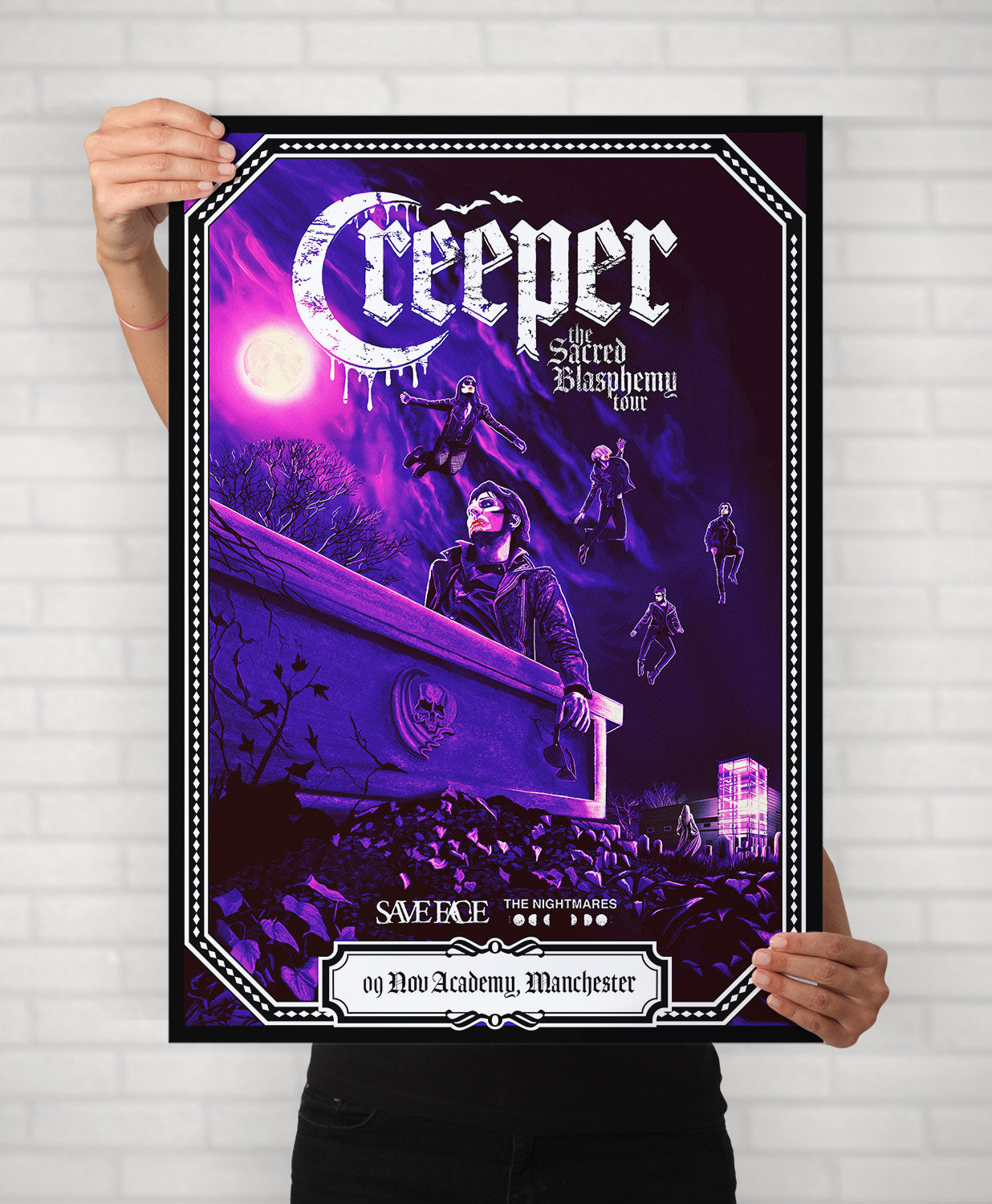 Exclusive Creeper 2023 Manchester November 9th Sacred Blasphemy Tour Poster - Manchester Academy - Unofficial