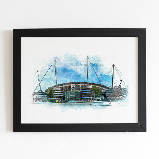 Manchester City Etihad Poster | Watercolour Style Illustrated Football Poster