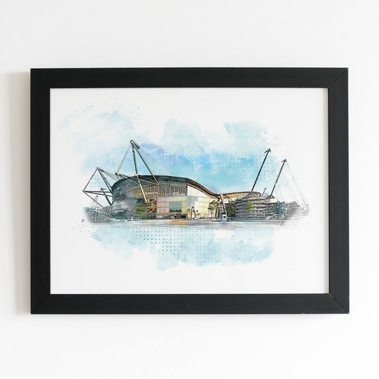 Manchester City Etihad Poster | Watercolour Style Illustrated Football Poster
