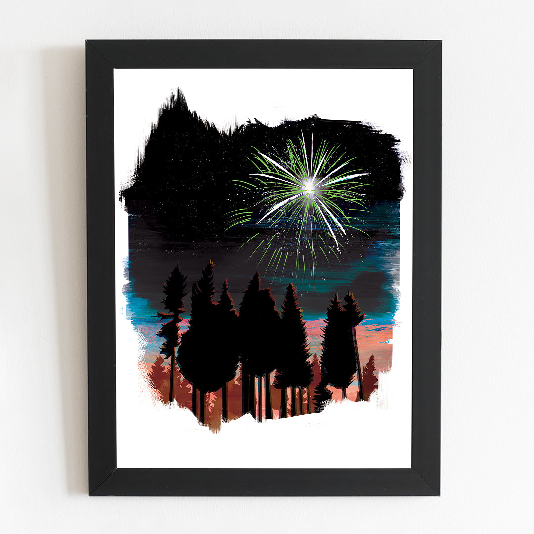 Autumn Night Stars & Fireworks Illustration