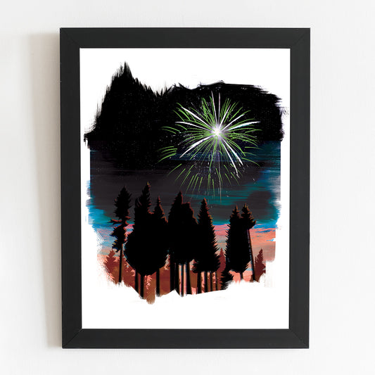 Autumn Night Stars & Fireworks Illustration