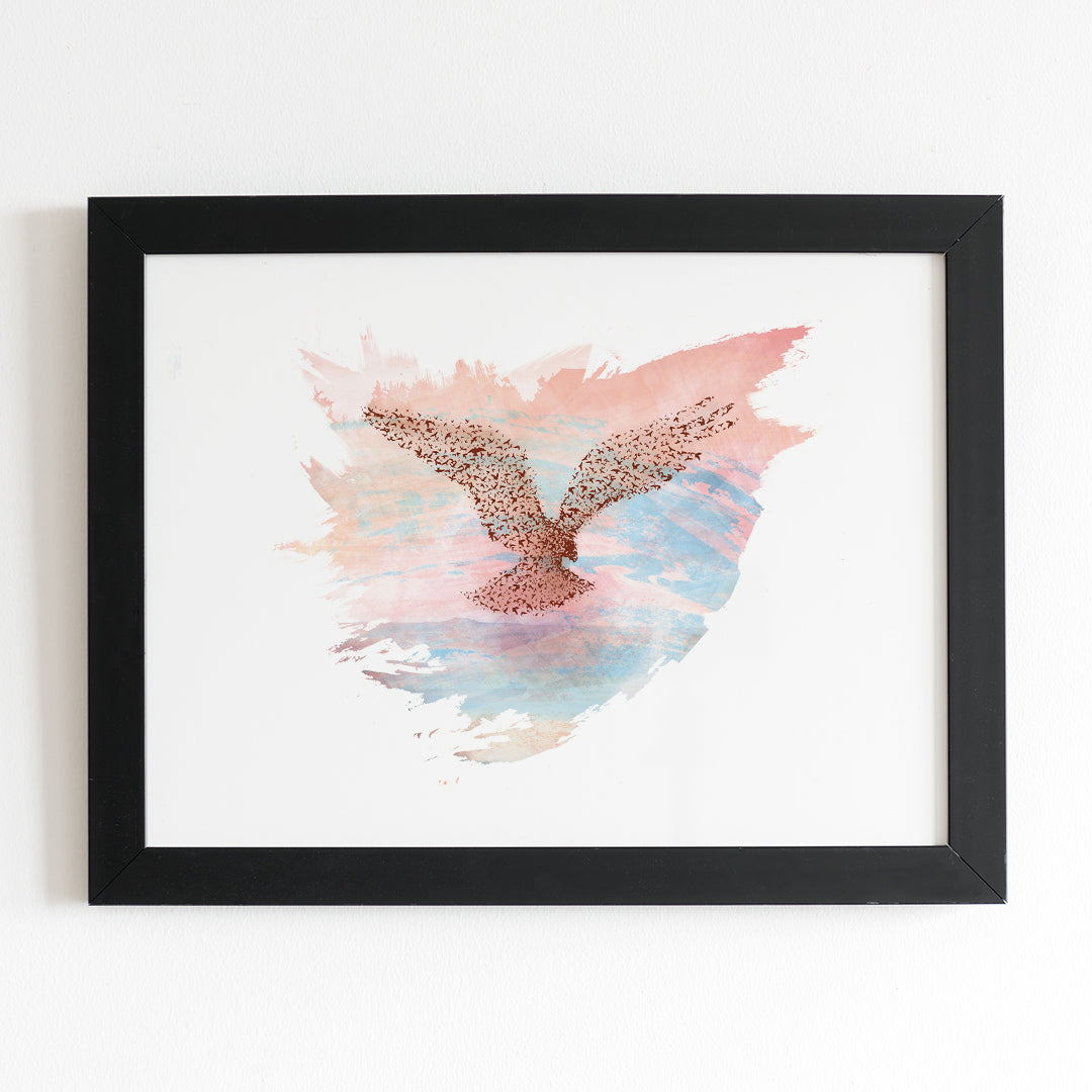 Flock of Birds Mindfullness Illustration Illustrated Poster | Bird Digital Painting