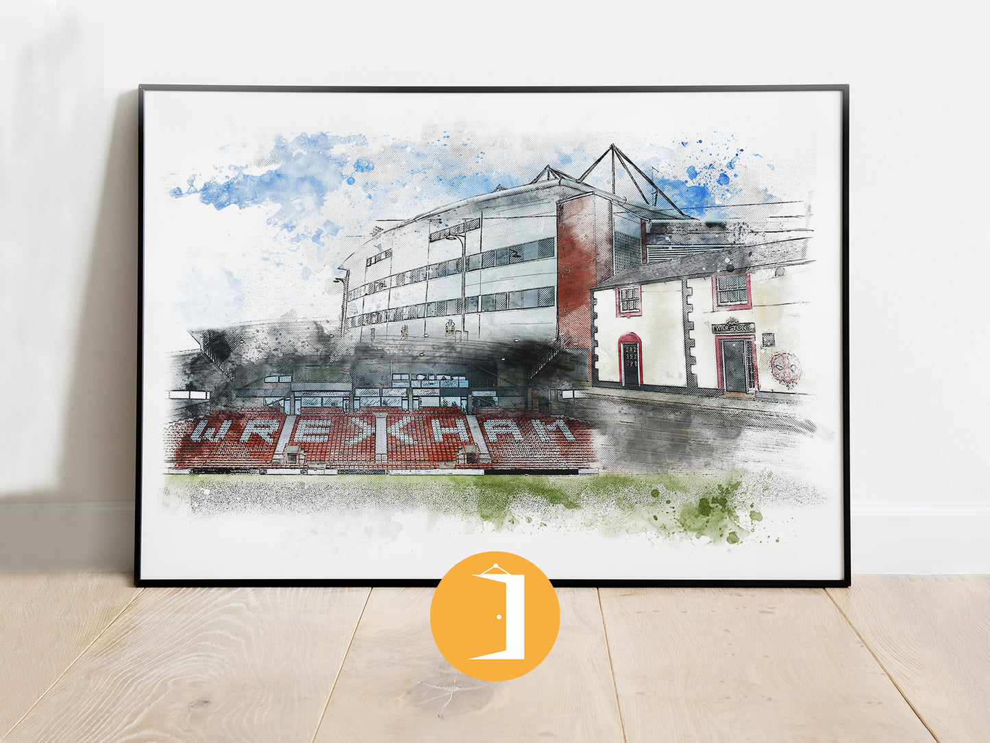 Wrexham AFC Stadium Watercolour Illustrated Poster | Racecourse Ground | The Turf Pub