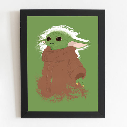 Grogu Baby Yoda The Mandalorian Art Star Wars Minimal Illustrated Portrait Poster