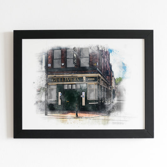 Gullivers Pub Manchester Art Prints Watercolour Style Illustrated Poster