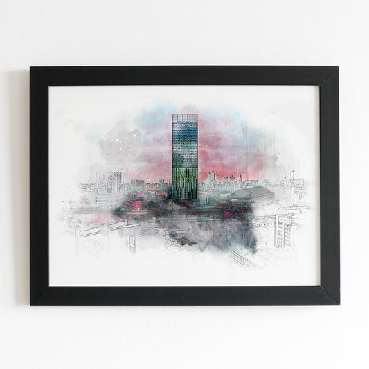 Manchester Hilton Beetham Tower Watercolour Style Illustrated Poster