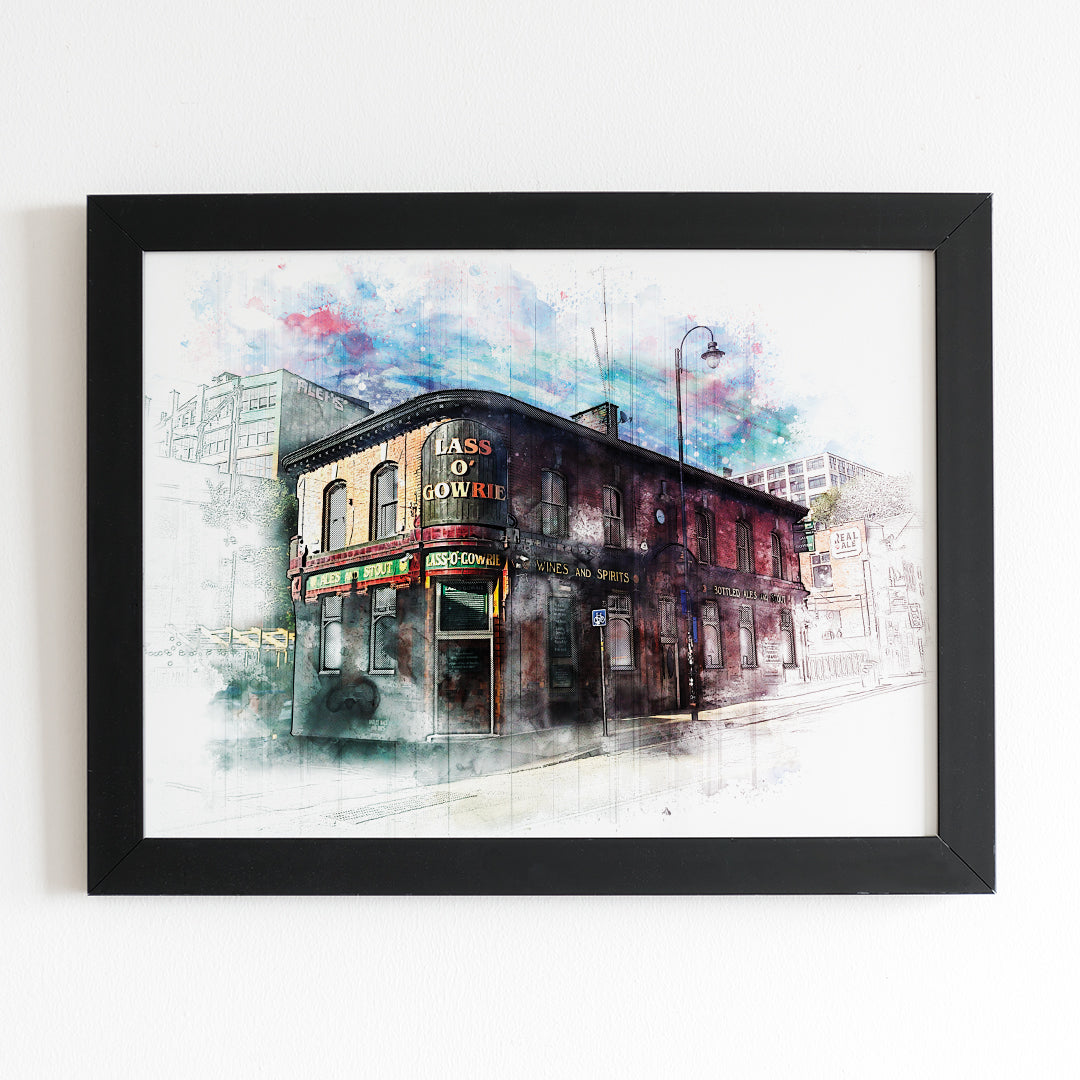 Lass O'Gowrie Manchester Art Print | Manchester Pub Watercolour Style Illustrated Poster