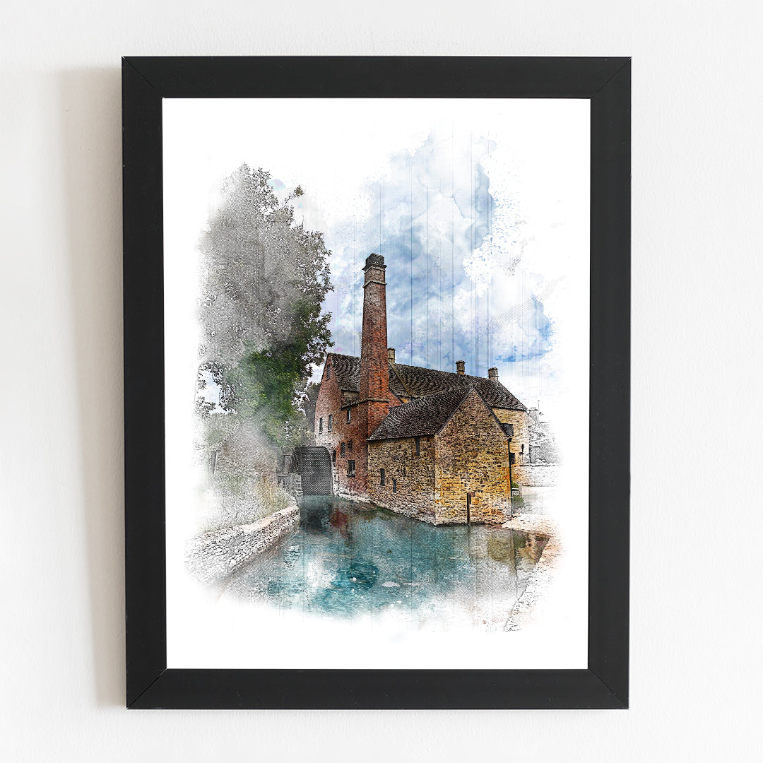 Lower Slaughter Mill Watercolour Illustrated Poster