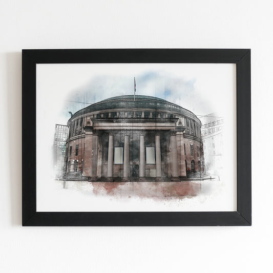 Manchester Central Library Watercolour Style Illustrated Poster | City Landmark prints