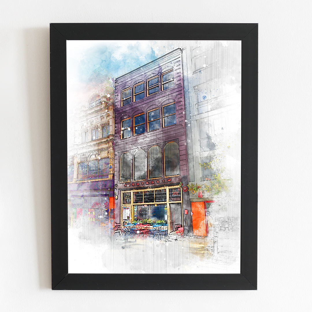 Night and Day Bar Manchester Pub Watercolour Style Illustrated Poster