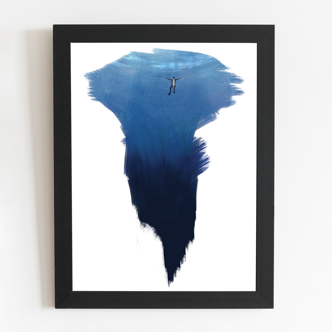 Ocean Diver Fear Illustrated Wall Art Poster