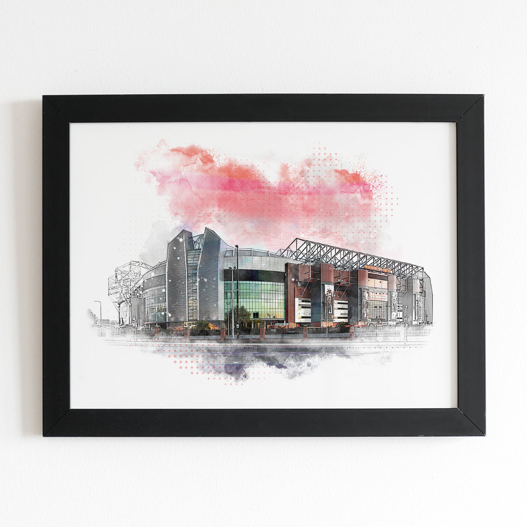 Old Trafford Manchester United Stadium Watercolour Style Illustrated Poster