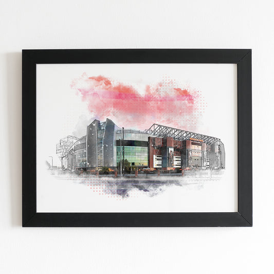 Old Trafford Manchester United Stadium Watercolour Style Illustrated Poster