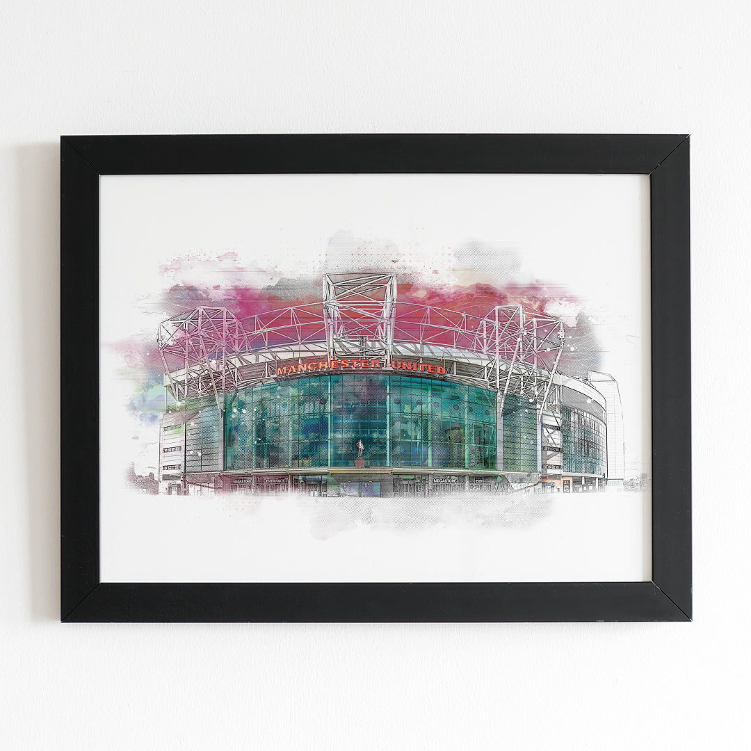 Old Trafford Manchester United Stadium Watercolour Style Illustrated Poster