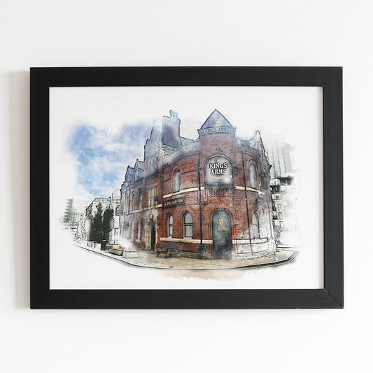 The kings Arms Pub Manchester Watercolour Style Illustrated Poster