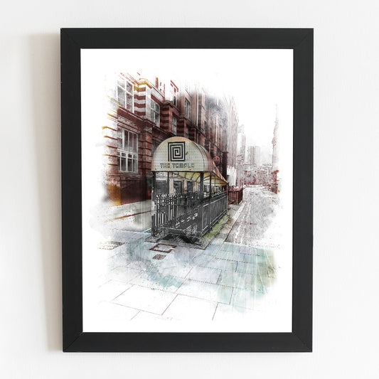 The Temple Bar Manchester Watercolour Illustrated Poster