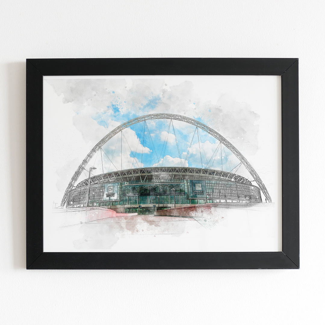 Wembley Stadium London England Football Watercolour Illustrated Poster