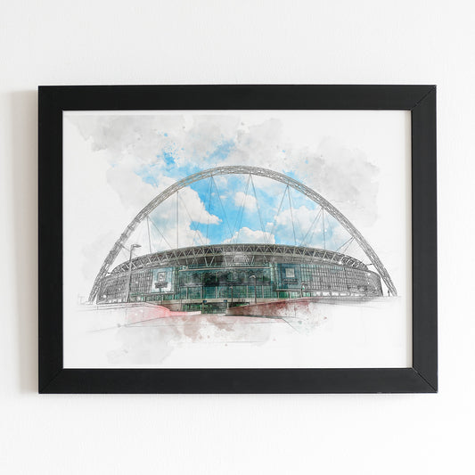 Wembley Stadium London England Football Watercolour Illustrated Poster