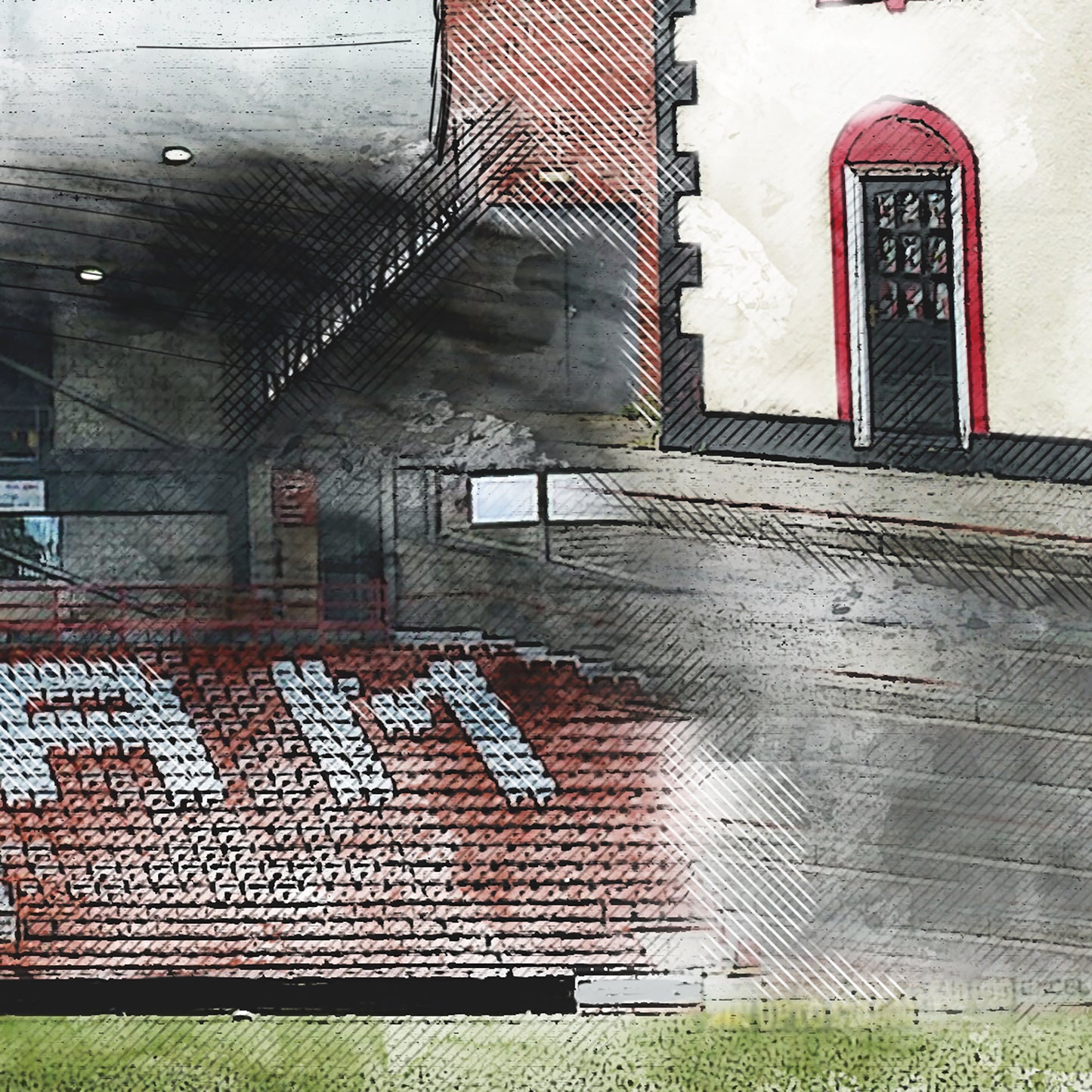 Wrexham AFC Stadium Watercolour Illustrated Poster | Racecourse Ground | The Turf Pub