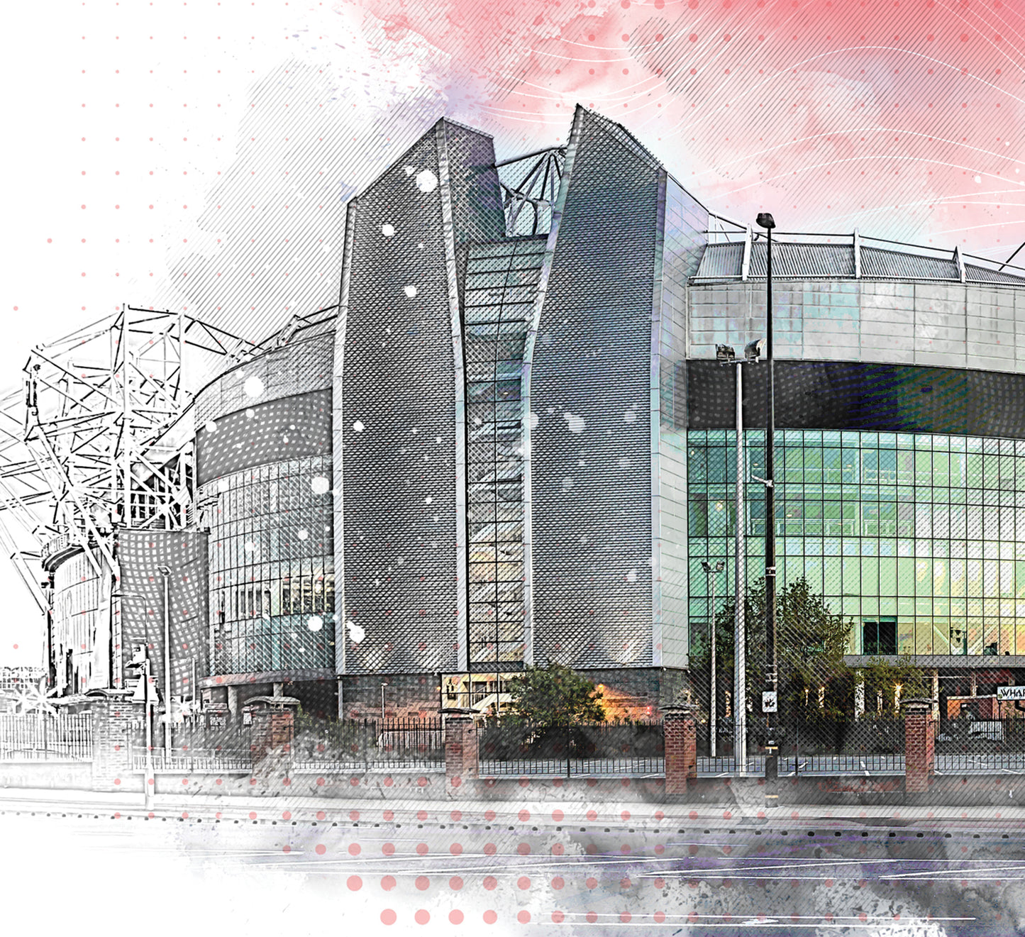 Old Trafford Manchester United Stadium Watercolour Style Illustrated Poster