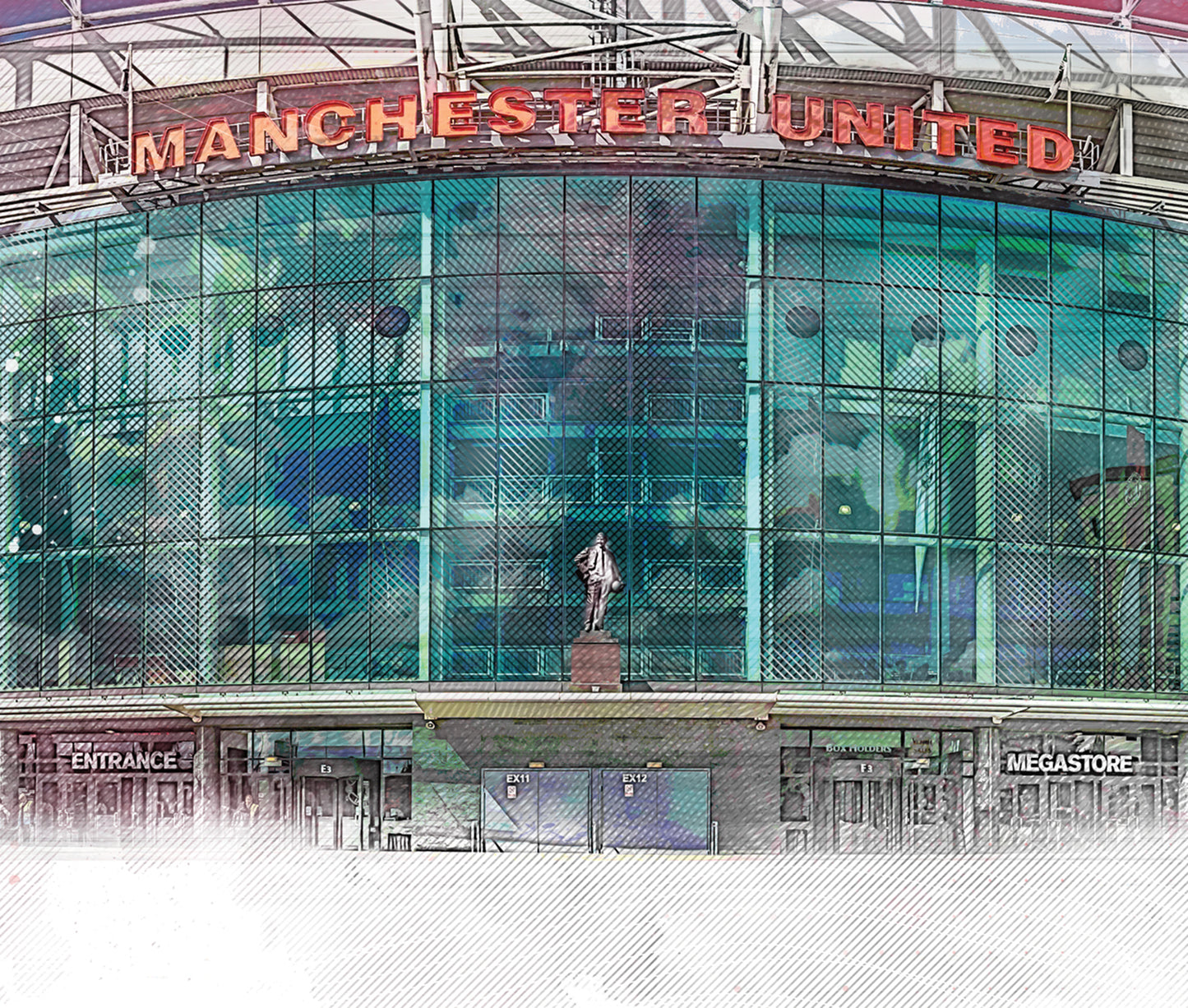 Old Trafford Manchester United Stadium Watercolour Style Illustrated Poster