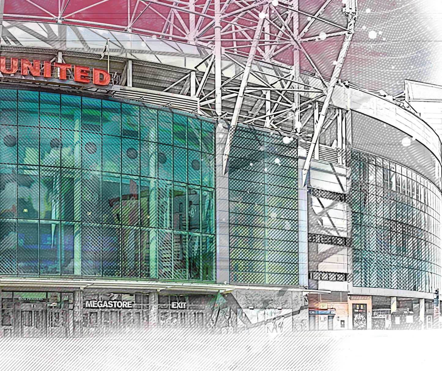 Old Trafford Manchester United Stadium Watercolour Style Illustrated Poster