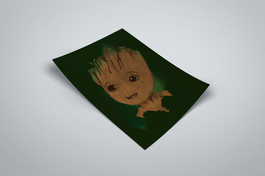 Baby Groot Illustrated Portrait Minimal Avengers Movie poster