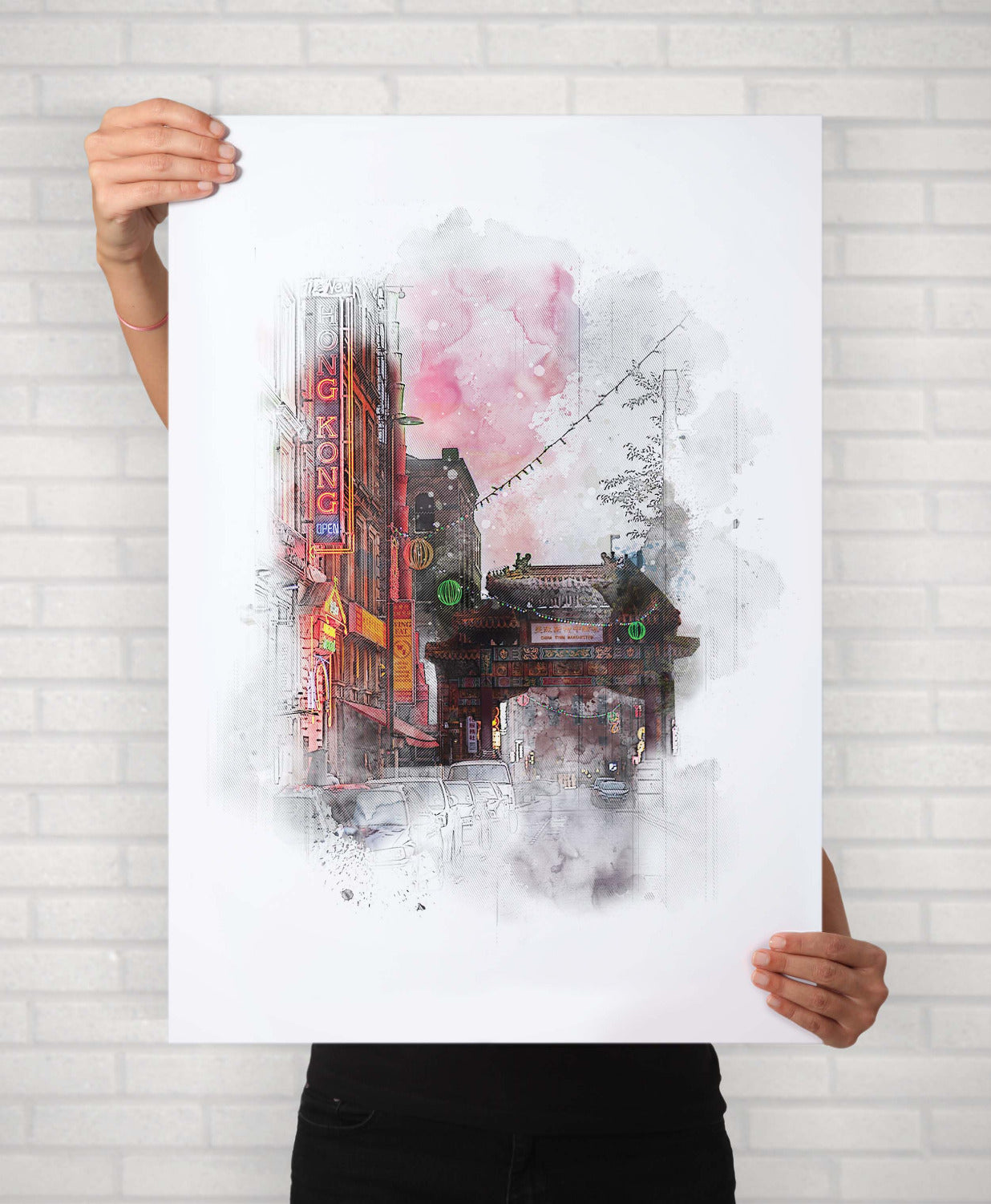 China Town Manchester Poster Watercolour Style Illustrated Print