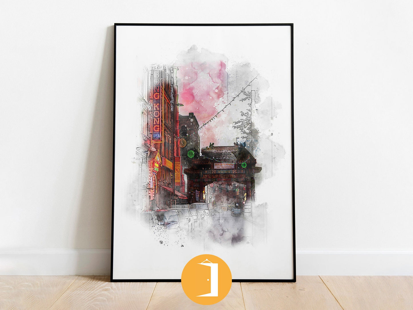 China Town Manchester Poster Watercolour Style Illustrated Print